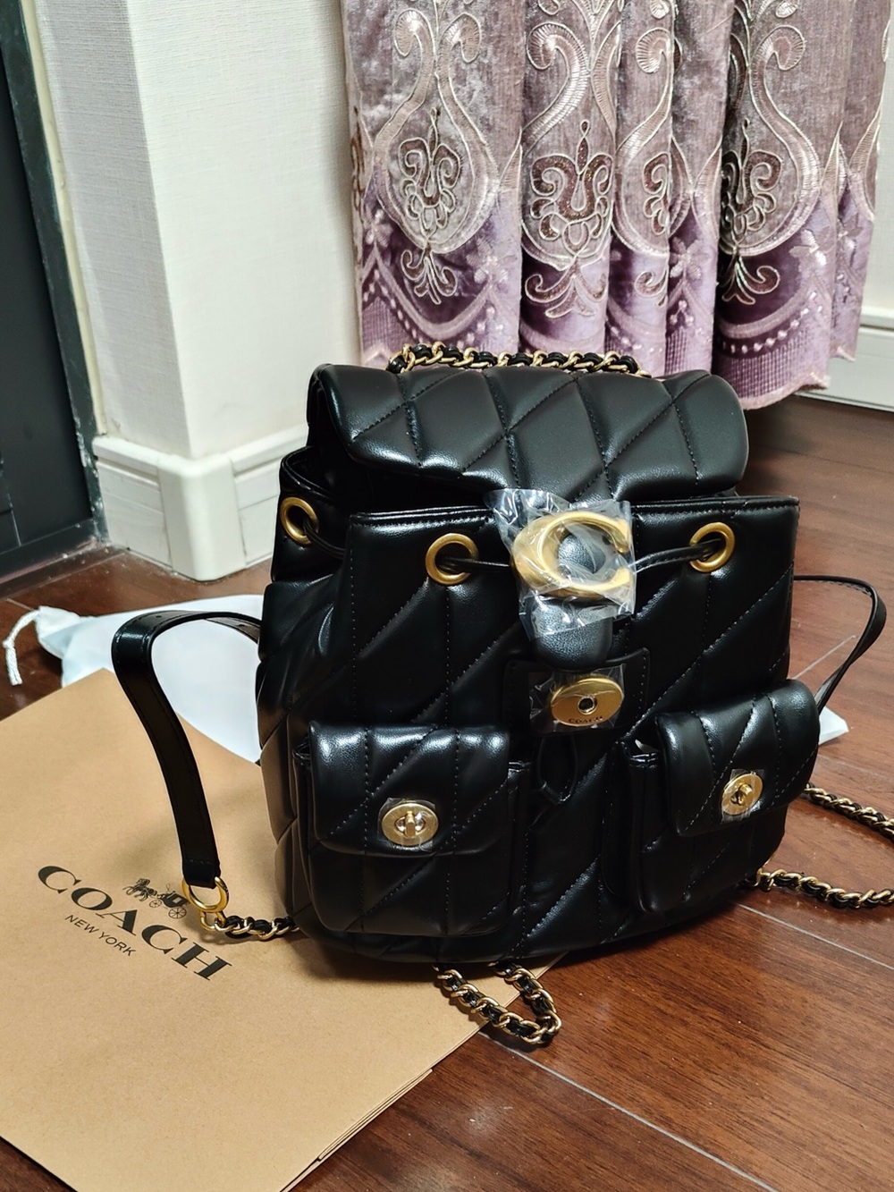 Coach Black Quilted Drawstring Backpack
